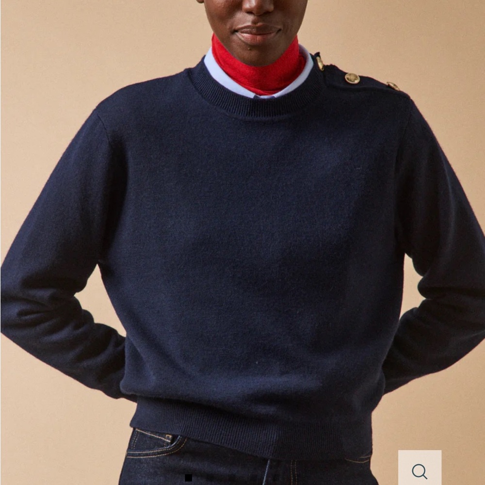 Cyrillus Paris WOMEN'S RWS* Navy SWEATER WITH GOLDEN BUTTONS Medium